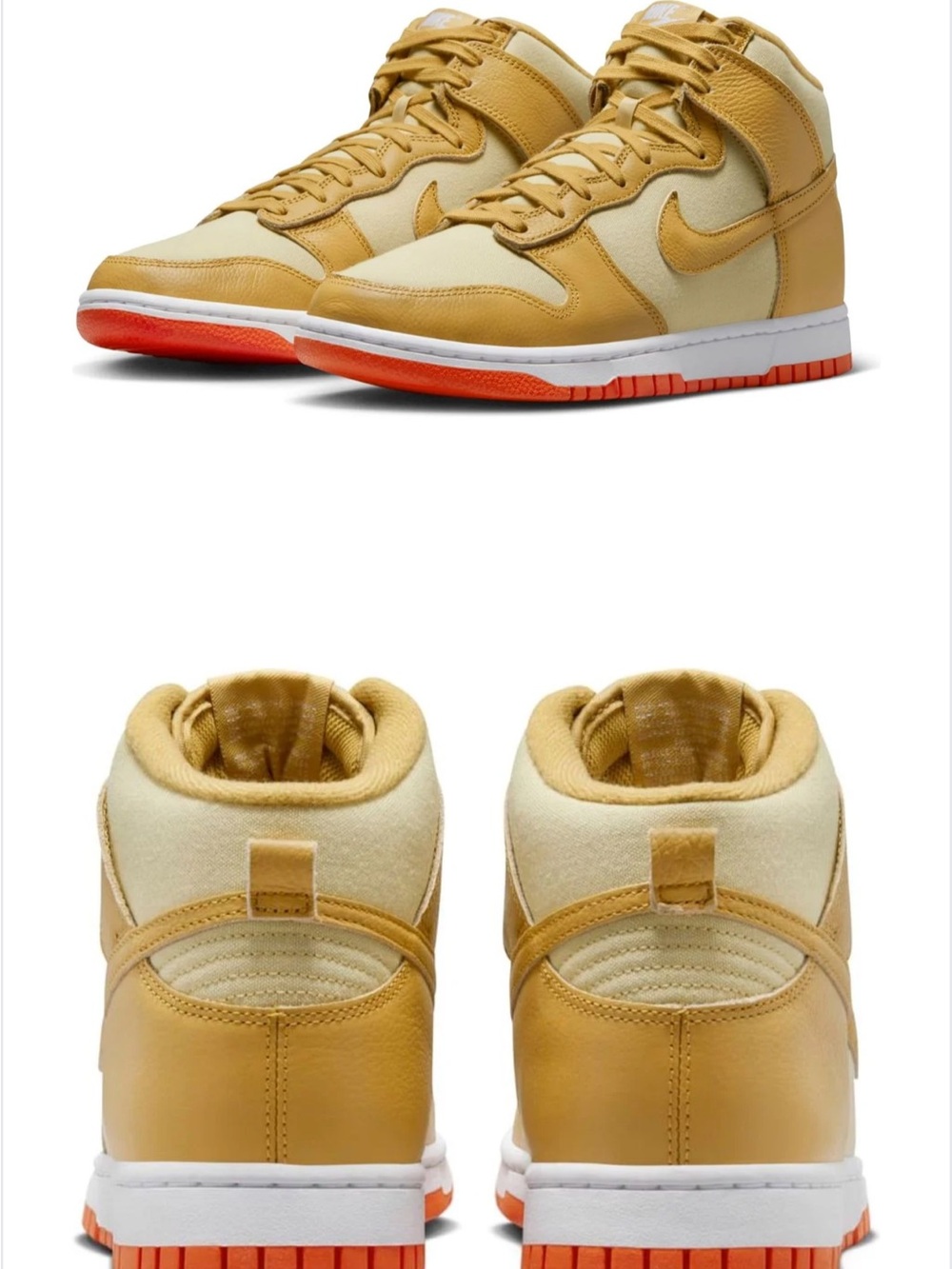 Nike dunk High-Top gold Sneakers in Yellow and Cream with Orange  DV7215-700